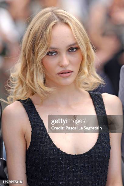 Lily-Rose Depp attends "The Idol" photocall at the 76th annual Cannes film festival at Palais des Festivals on May 23, 2023 in Cannes, France.