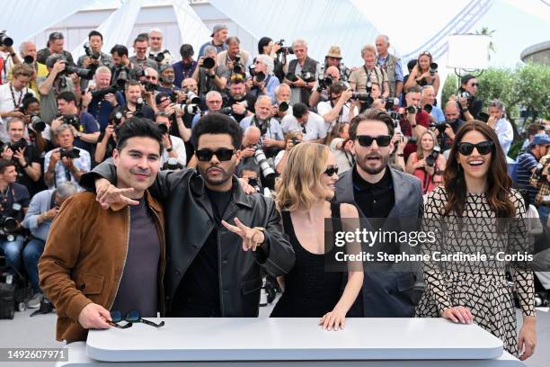 Abel 'The Weeknd' Tesfaye, Lily-Rose Depp, Sam Levinson and Ashley Levinson attend "The Idol" photocall at the 76th annual Cannes film festival at...