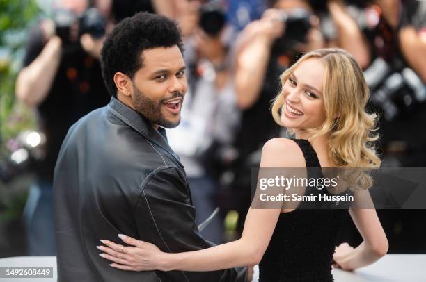 Lily-Rose Depp and Abel 'The Weeknd' Tesfaye attend "The Idol" photocall at the 76th annual Cannes film festival at Palais des Festivals on May 23,...