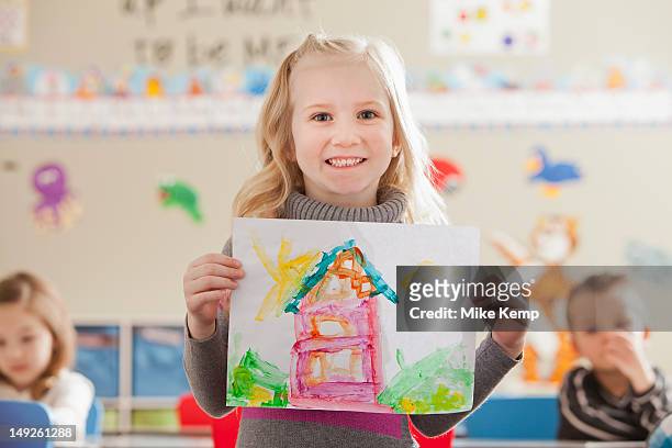 usa, utah, orem, children (4-5, 6-7) during art classes - preschool art stock pictures, royalty-free photos & images
