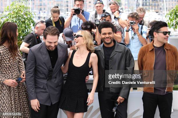 Ashley Levinson, Sam Levinson, Lily Rose Depp, Abel 'The Weeknd' Tesfaye and Reza Fahim attend "The Idol" photocall at the 76th annual Cannes film...