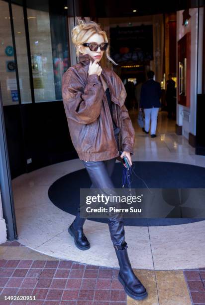 Stella Maxwell is seen at "Le Majestic "Hotel during the 76th Cannes film festival on May 23, 2023 in Cannes, France.