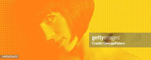 beautiful woman's face with halftone - pixelated portrait stock illustrations
