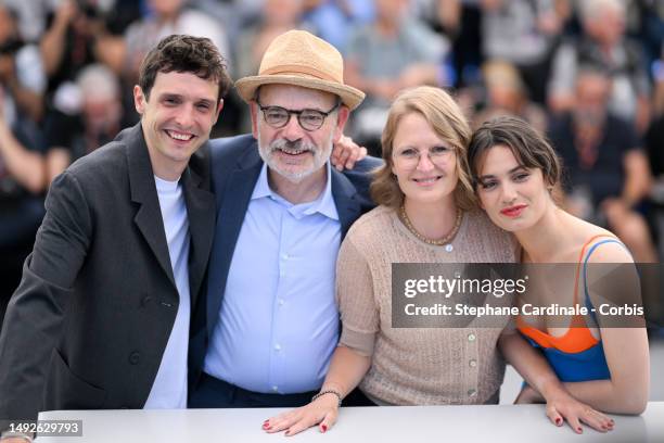 Julien Frison, Jean-Pierre Darroussin, Anna Novion, and Ella Rumpf attend "Le Theoreme De Marguerite " photocall at the 76th annual Cannes film...