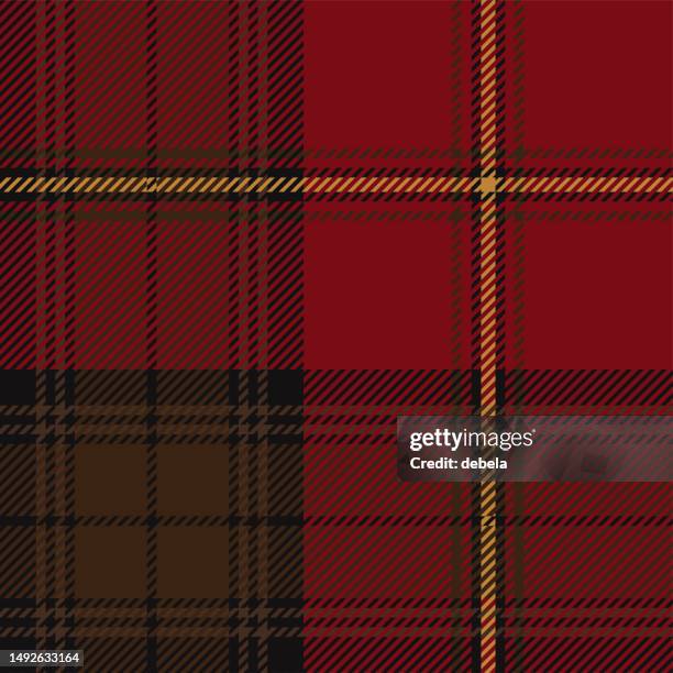 red and brown scottish tartan plaid pattern fabric swatch - black table cloth stock illustrations