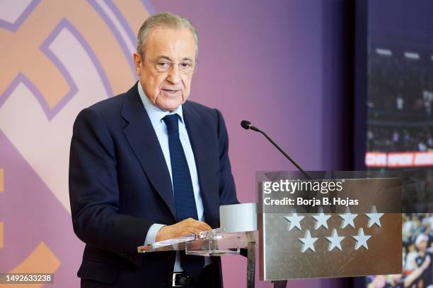 Real Madrid President Florentino Perez during reception of Real Madrid basketball team after winning the Turkish Airlines Euroleague on May 23, 2023...