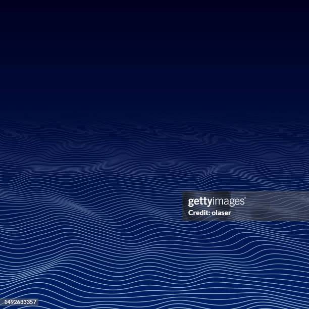 fine lines forming waves or landscape in 3d, diminishing perspective - vector wave stock illustrations
