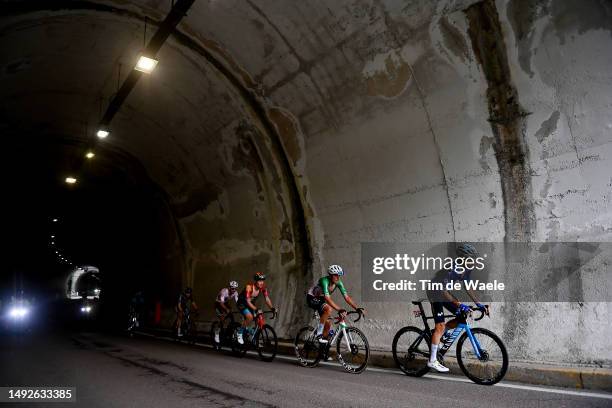 General view of Aurélien Paret-Peintre of France and AG2R Citroën Team, Vadim Pronskiy of Kazakhstan and Astana Qazaqstan Team, Jack Haig of...