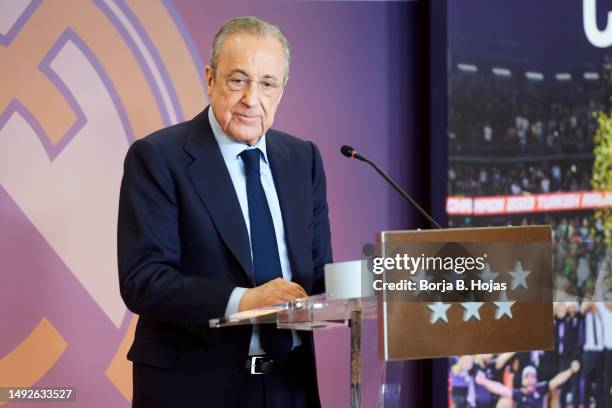 Real Madrid President Florentino Perez during reception of Real Madrid basketball team after winning the Turkish Airlines Euroleague on May 23, 2023...