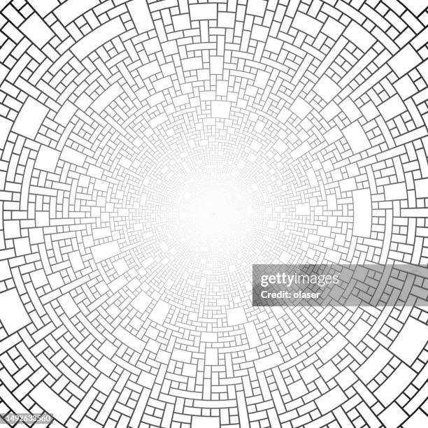 circular rectangular pattern of maze like background fading into infinity - simple maze stock illustrations