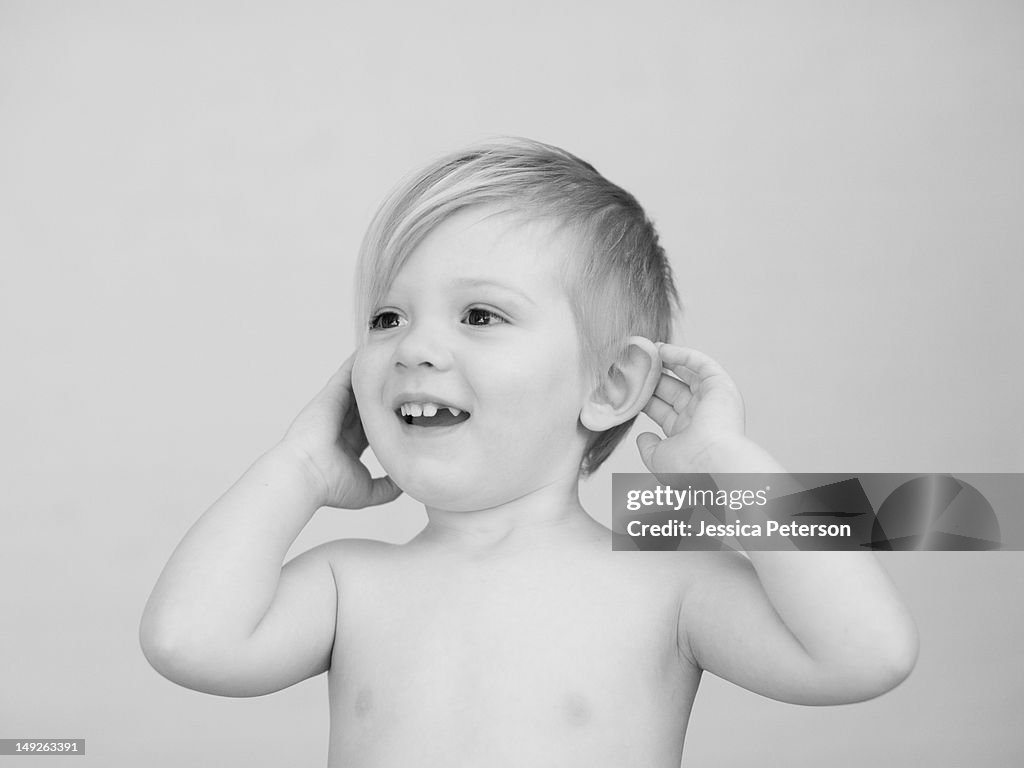 Studio portrait of cute toddler boy (2-3)