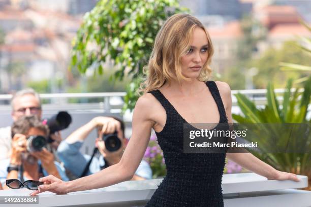 Lily-Rose Depp attends "The Idol" photocall at the 76th annual Cannes film festival at Palais des Festivals on May 23, 2023 in Cannes, France.