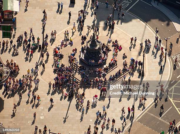 an aerial view of piccadilly circus, london - picadilly circus stockfoto's en -beelden