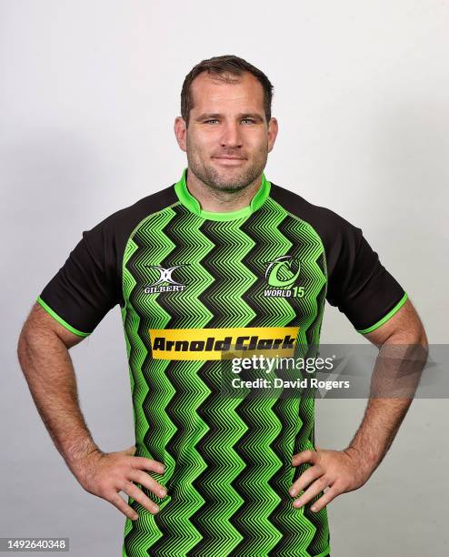 Fraser Brown poses during a World XV squad portraits session at The Lensbury on May 23, 2023 in Teddington, England. The World XV will play against...