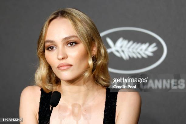 Lily-Rose Depp attends the "The Idol" Press Conference press conference at the 76th annual Cannes film festival at Palais des Festivals on May 23,...