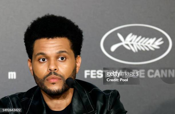 Abel 'The Weeknd' Tesfaye attends the "The Idol" Press Conference press conference at the 76th annual Cannes film festival at Palais des Festivals on...