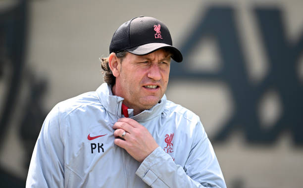 Peter Krawietz assistant manager of Liverpool during a training session at AXA Training Centre on May 23, 2023 in Kirkby, England.