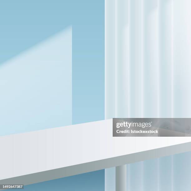 3d background with desk in the home - curtain background stock illustrations
