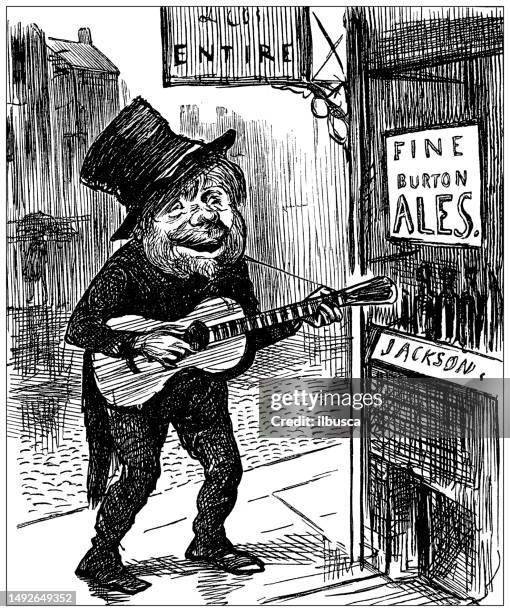 british satire caricature comic cartoon illustration - busker stock illustrations