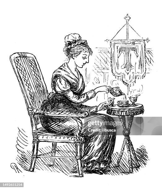 british satire caricature comic cartoon illustration - drinking tea stock illustrations