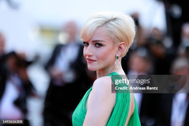 Julia Garner attends the "Asteroid City" red carpet during the 76th annual Cannes film festival at Palais des Festivals on May 23, 2023 in Cannes,...