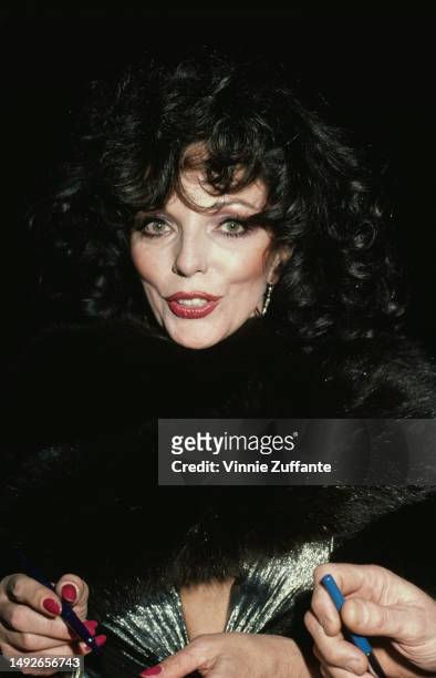 Joan Collins attends Night of 100 Stars Benefit Gala at the New York Hilton Hotel in New York City, New York, United States, 14th February 1982.