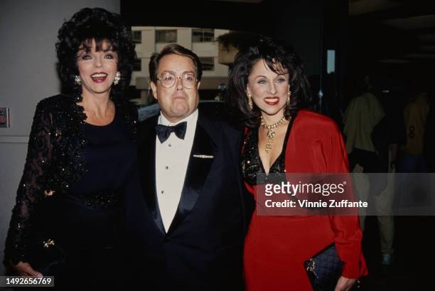 Joan Collins, Alan Carr and Nikki Haskell during event to reward George Lucas the First USC Award for Leadership in the Entertainment Industry at...