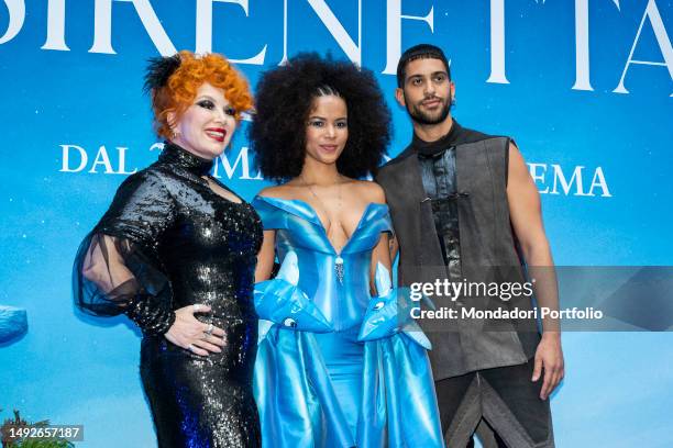 Italian artists Simona Patitucci, Cristiana Cattaneo, aka Yana C and Alessandro Mahmood attend the premiere of Disney's The Little Mermaid. Milan ,...