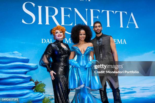 Italian artists Simona Patitucci, Cristiana Cattaneo, aka Yana C and Alessandro Mahmood attend the premiere of Disney's The Little Mermaid. Milan ,...
