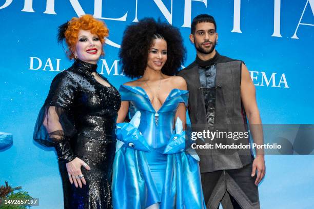 Italian artists Simona Patitucci, Cristiana Cattaneo, aka Yana C and Alessandro Mahmood attend the premiere of Disney's The Little Mermaid. Milan ,...