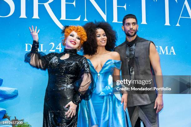 Italian artists Simona Patitucci, Cristiana Cattaneo, aka Yana C and Alessandro Mahmood attend the premiere of Disney's The Little Mermaid. Milan ,...