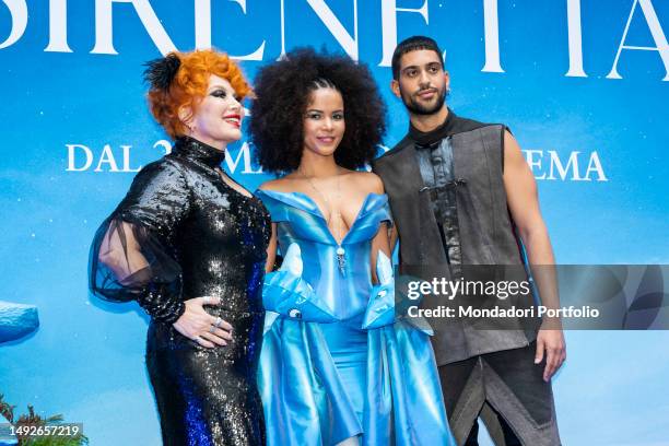 Italian artists Simona Patitucci, Cristiana Cattaneo, aka Yana C and Alessandro Mahmood attend the premiere of Disney's The Little Mermaid. Milan ,...