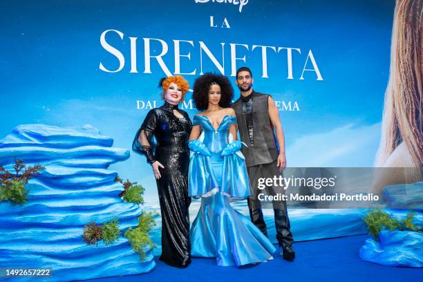 Italian artists Simona Patitucci, Cristiana Cattaneo, aka Yana C and Alessandro Mahmood attend the premiere of Disney's The Little Mermaid. Milan ,...