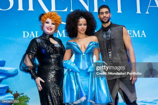 Italian artists Simona Patitucci, Cristiana Cattaneo, aka Yana C and Alessandro Mahmood attend the premiere of Disney's The Little Mermaid. Milan ,...