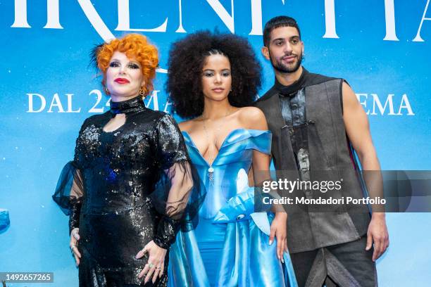 Italian artists Simona Patitucci, Cristiana Cattaneo, aka Yana C and Alessandro Mahmood attend the premiere of Disney's The Little Mermaid. Milan ,...