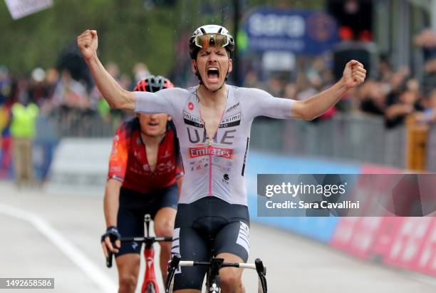 João Almeida of Portugal and UAE Team Emirates takes victory during the 106th Giro d'Italia 2023, Stage 16 a 203km stage from Sabbio Chiese to Monte...