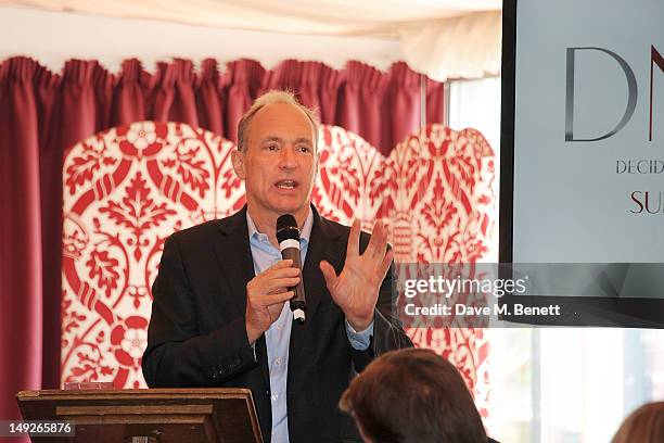 Founder of the World Wide Web Sir Tim Berners-Lee speaks at the DNA Summit Innovation 101 Power Breakfast in the Cholmondeley Room & Terrace at the...