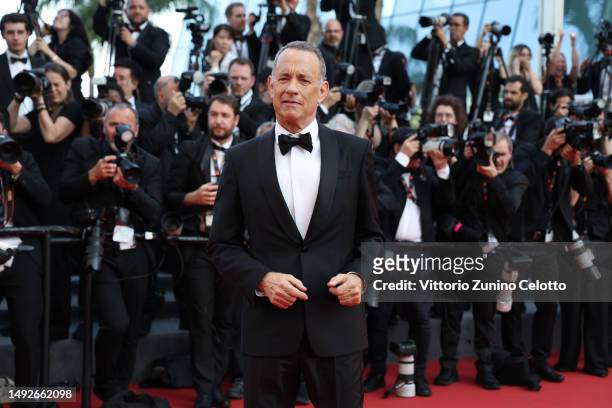 Tom Hanks attends the "Asteroid City" red carpet during the 76th annual Cannes film festival at Palais des Festivals on May 23, 2023 in Cannes,...