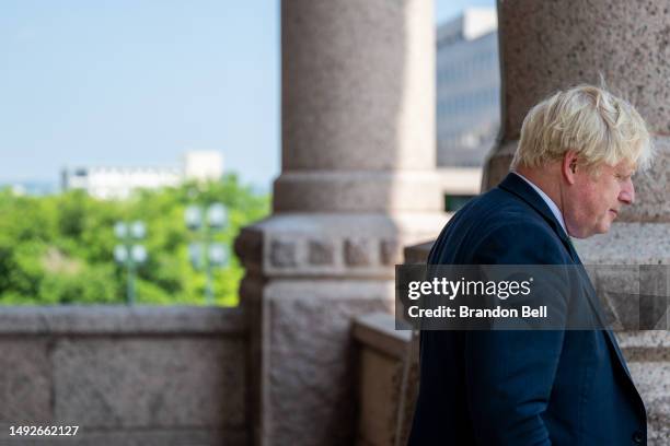 Former UK Prime Minister Boris Johnson takes a tour after a meeting with Gov. Greg Abbott at the Texas State Capitol on May 23, 2023 in Austin,...