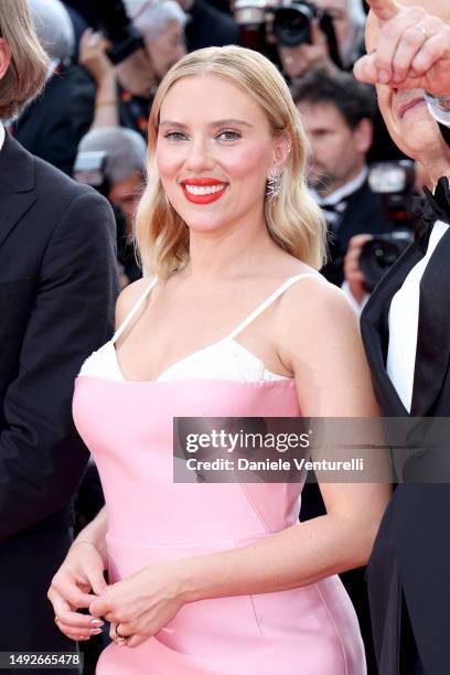 Scarlett Johansson attends the "Asteroid City" red carpet during the 76th annual Cannes film festival at Palais des Festivals on May 23, 2023 in...