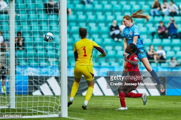 Katie Reid of England scores a 1st goal for her team during the UEFA Women's European Under-17 Championship Semi-Final match between Spain and...