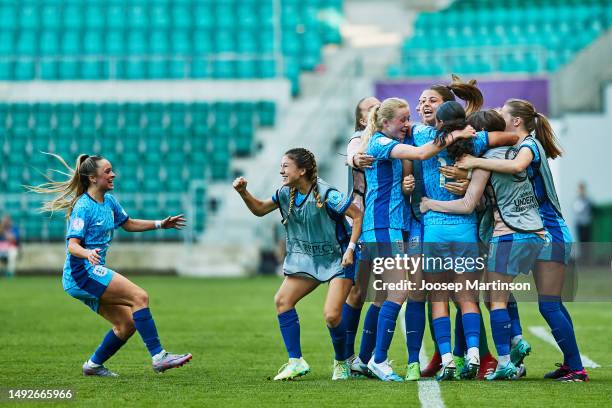 Team England celebrates as Katie Reid of England scores a 1st goal for her team during the UEFA Women's European Under-17 Championship Semi-Final...