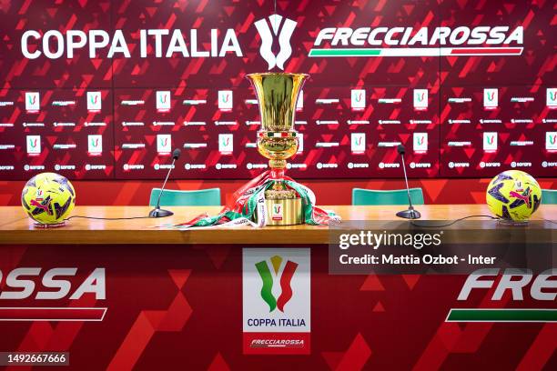 Coppa Italia Trophy during the press conference to present the Coppa Italia Final Match between ACF Fiorentina and FC Internazionale at Stadio...