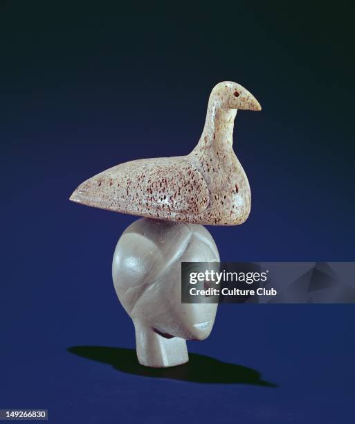 Woman thinking of a Loon bird, from Cape Dorset
