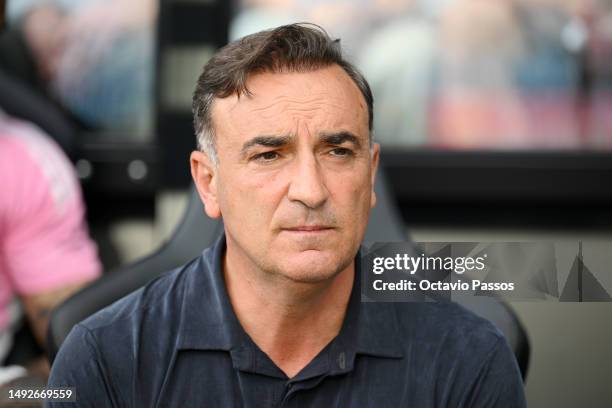 Carlos Carvalhal, Head Coach of RC Celta, looks on prior to the LaLiga Santander match between RC Celta and Girona FC at Estadio Balaidos on May 23,...