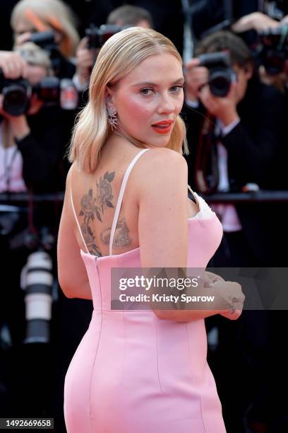 Scarlett Johansson attends the "Asteroid City" red carpet during the 76th annual Cannes film festival at Palais des Festivals on May 23, 2023 in...