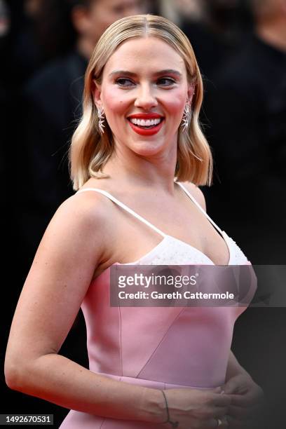 Scarlett Johansson attends the "Asteroid City" red carpet during the 76th annual Cannes film festival at Palais des Festivals on May 23, 2023 in...