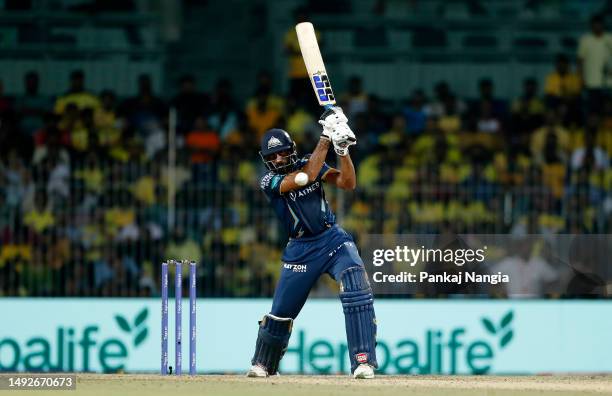 Vijay Shankar of Gujarat Titans bats during the IPL Qualifier match between Gujarat Titans and Chennai Super Kings at MA Chidambaram Stadium on May...