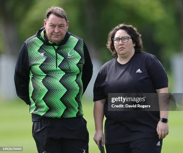 Steve Hansen, the World XV head coach looks on with his daughter Whitney Hansen, assistant coach to the Black Ferns, during the World XV training...