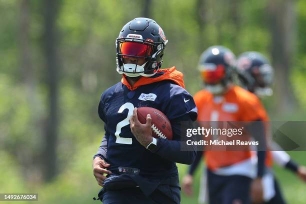 Moore of the Chicago Bears takes part in a drill during OTAs at Halas Hall on May 23, 2023 in Lake Forest, Illinois.